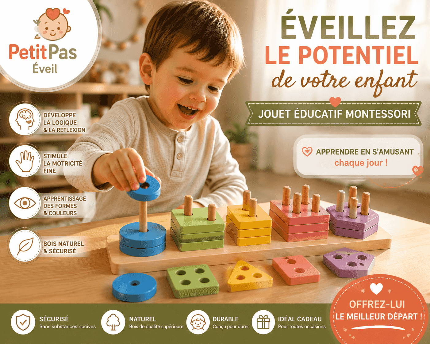 Jouet d'éveil Montessori en bois PetitPas Éveil avec pêche magnétique et chiffres pour enfants d'âge préscolaire.