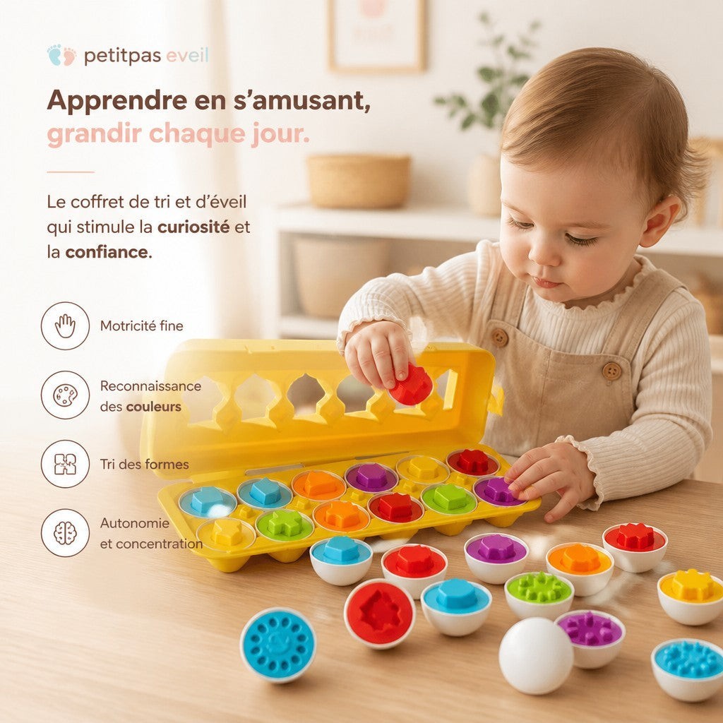 PetitPas Éveil Jouet Montessori: Jeu Éducatif De Correspondance De Formes En Forme D'Oeufs Jouets d'activité oeufs-vis-3d-puzzle