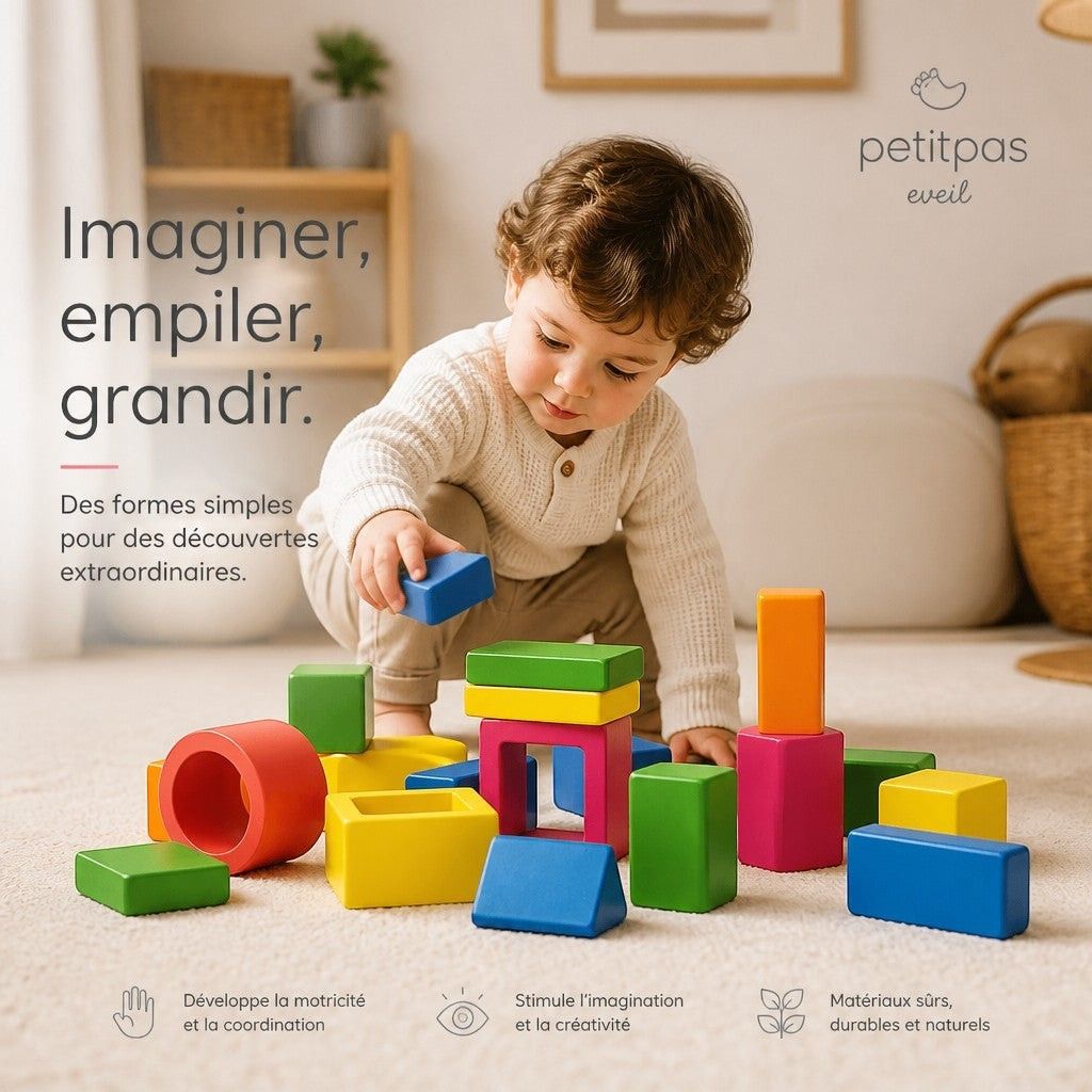 PetitPas Éveil Jouet en bois: Ensemble De Blocs De Construction Éducatifs Pour Enfants Jouets en bois montessori-wooden-sorting-stacking-toys-shape-color-sort-block-puzzles-toddler-geometric-stacking-toys-for-baby-early-education
