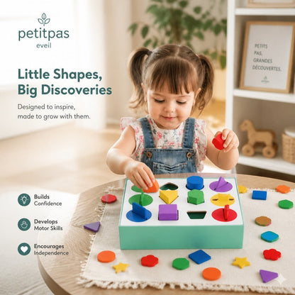 PetitPas Éveil "Jouet Montessori en bois: Jeu Éducatif De Tri Et D'Encastrement En Bois Jouets d'activité jeu-educatif-montessori-en-bois-pour-la-maternelle-formes-geometriques-3d-solides-jouet-de-tri-de-couleurs-developpement-et-entrainement