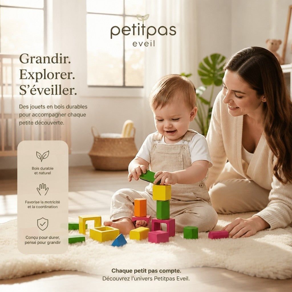 PetitPas Éveil Jouet en bois: Ensemble De Blocs De Construction Éducatifs Pour Enfants Jouets en bois montessori-wooden-sorting-stacking-toys-shape-color-sort-block-puzzles-toddler-geometric-stacking-toys-for-baby-early-education