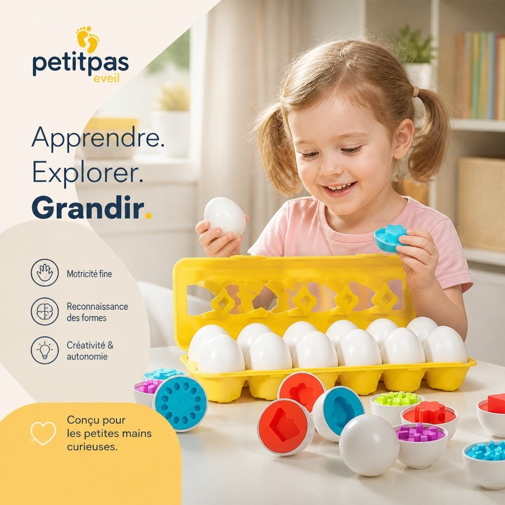 PetitPas Éveil Jouet Montessori: Jeu Éducatif De Correspondance De Formes En Forme D'Oeufs Jouets d'activité oeufs-vis-3d-puzzle