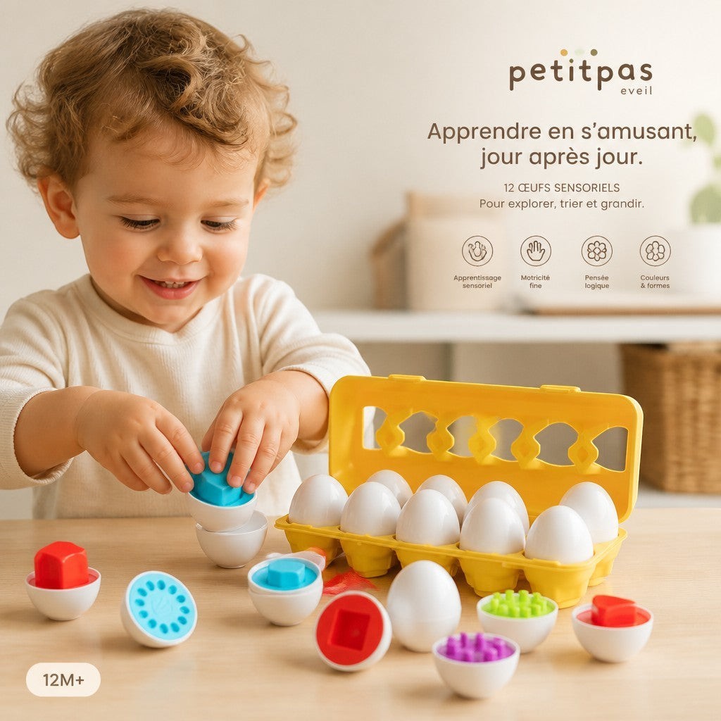 PetitPas Éveil Jouet Montessori: Jeu Éducatif De Correspondance De Formes En Forme D'Oeufs Jouets d'activité oeufs-vis-3d-puzzle