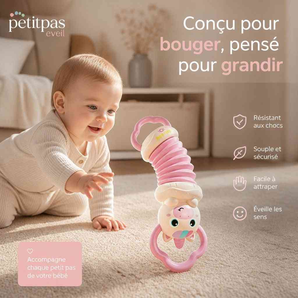 Accordéon bébé Montessori PetitPas Éveil, jouet musical d’éveil pour bébé, instrument de musique coloré avec touches et boutons.