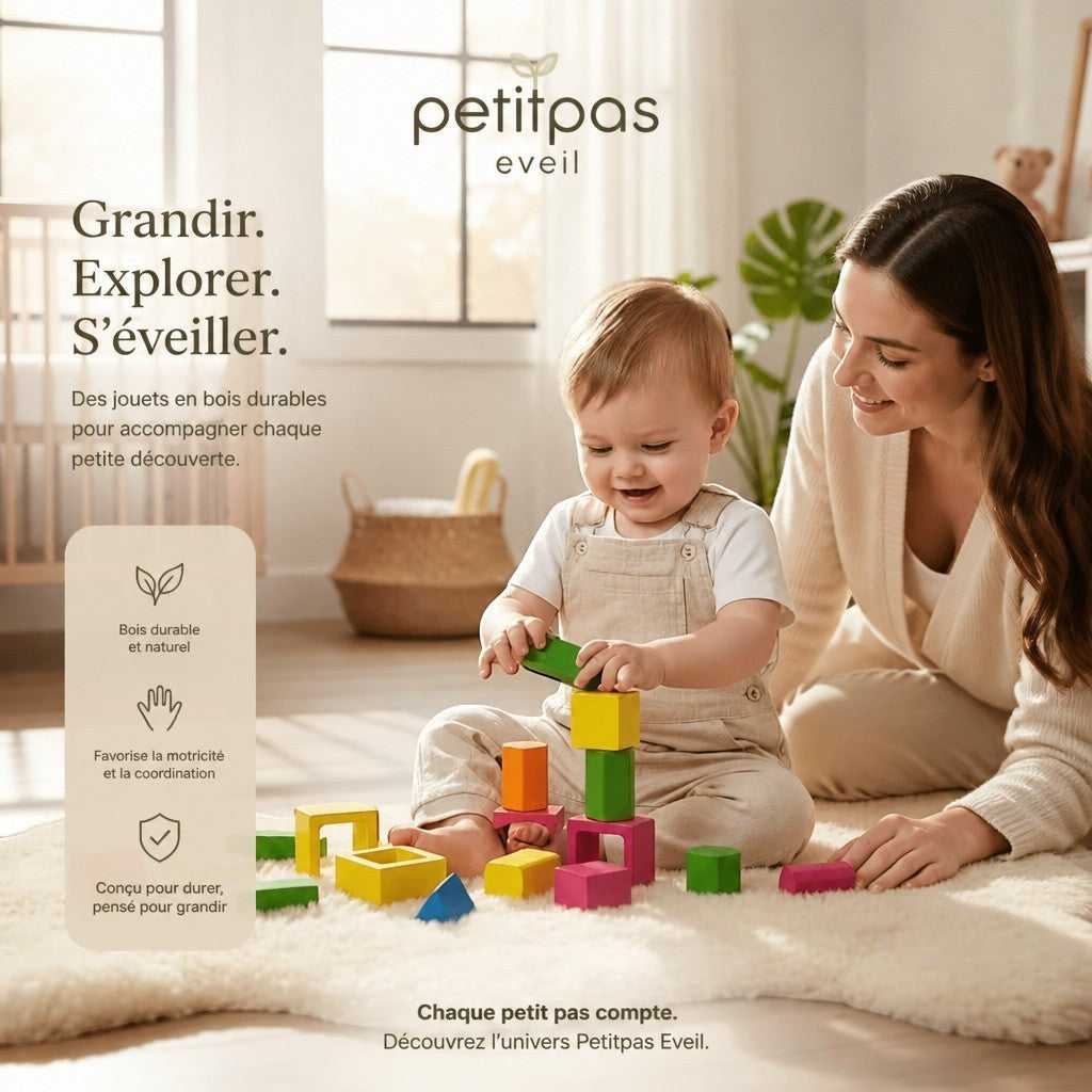 PetitPas Éveil Jouet en bois: Ensemble De Blocs De Construction Éducatifs Pour Enfants Jouets en bois montessori-wooden-sorting-stacking-toys-shape-color-sort-block-puzzles-toddler-geometric-stacking-toys-for-baby-early-education