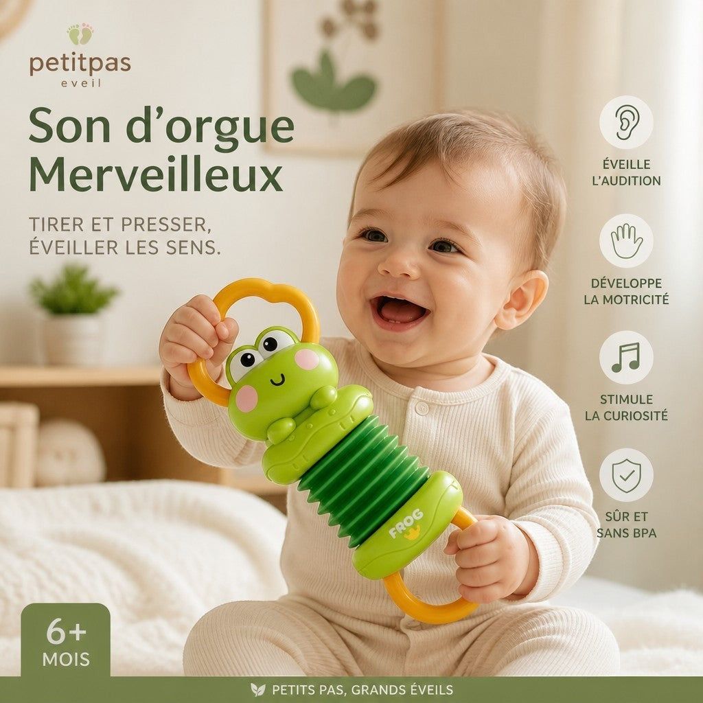 Accordéon pour bébé PetitPas Éveil avec motif de licorne, instrument de musique coloré pour éveil musical des tout-petits.