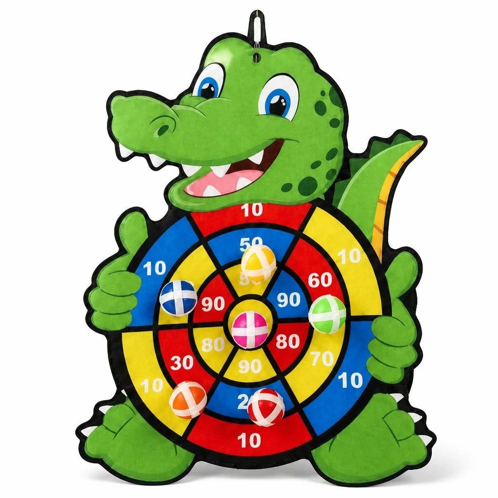 Jeu de fléchettes Velcro pour enfant avec un éléphant, comprenant trois balles, idéal pour l'apprentissage et l'amusement.