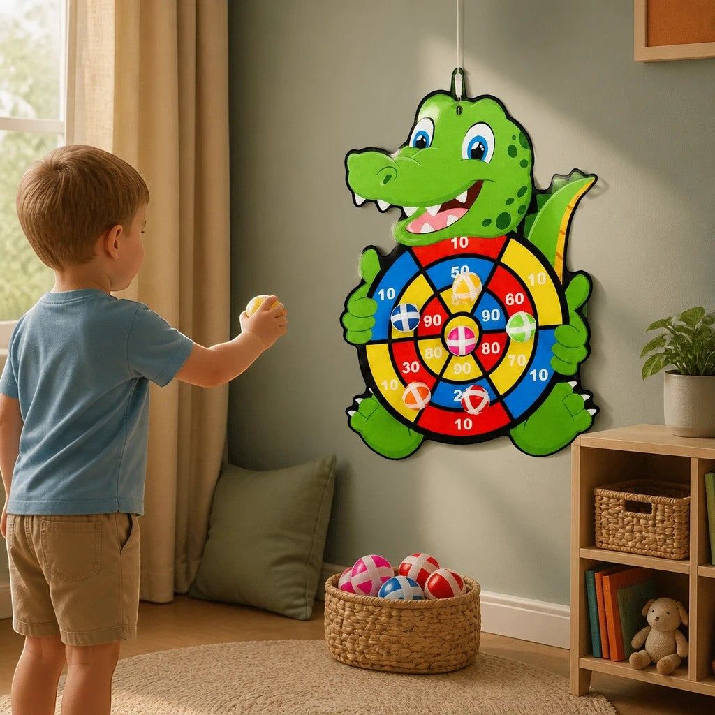 Jeu de fléchettes Velcro PetitPas Éveil avec éléphant, 3 balles pour enfant, apprentissage ludique et développement de la coordination.
