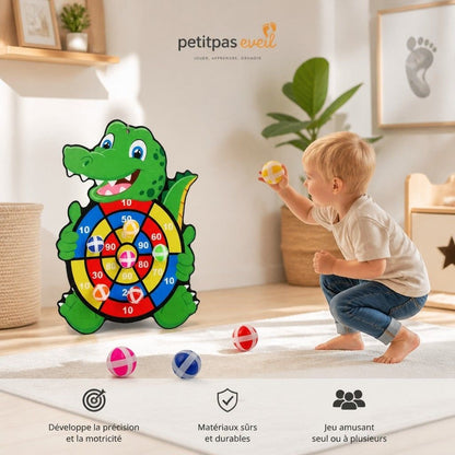 Jeu éducatif pour enfants avec cible murale en forme de crocodile, comprenant balles colorées pour apprendre en jouant, sécurisé et durable, SKU: 12000047917023089